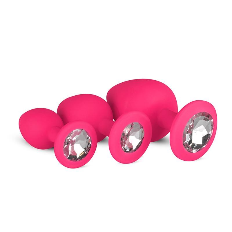 Pink 3-teiliges Analplug-Set mit Diamant Analplug