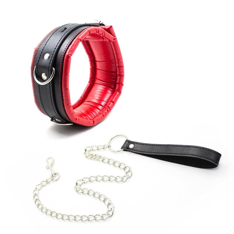 Rot Halsband gepolstert mit Metallkette BDSM