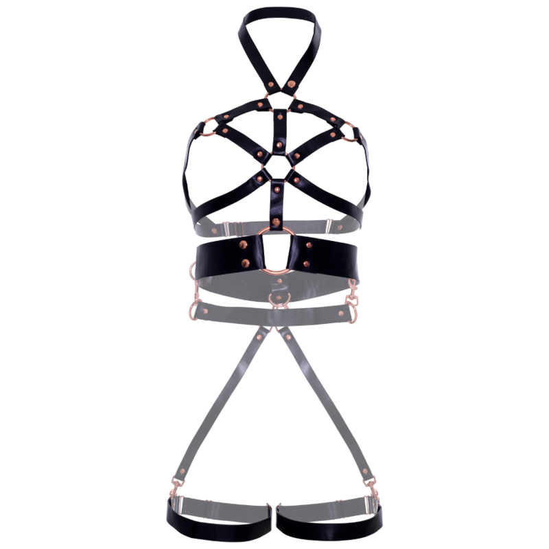 Body-Harness aus veganem Leder mit Griff & goldenen Details