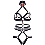 Elastisches Body-Harness ohne Schrittöffnung mit Halsband & Schloss