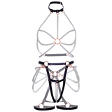 Harness mit BH & Strumpfband „Pearl“ aus veganem Leder mit Perlen-Details