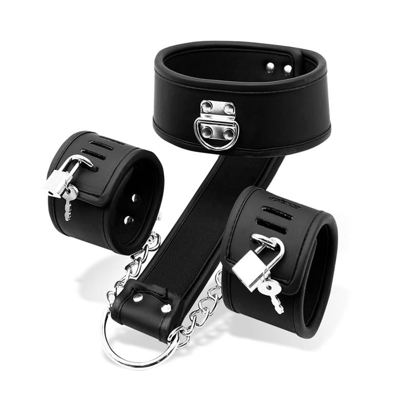 Halsband mit Handschellen aus veganem Leder BDSM