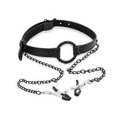 Ringknebel und Nippelklemmen aus veganem Leder-Mr. Lover - Sensual Toys