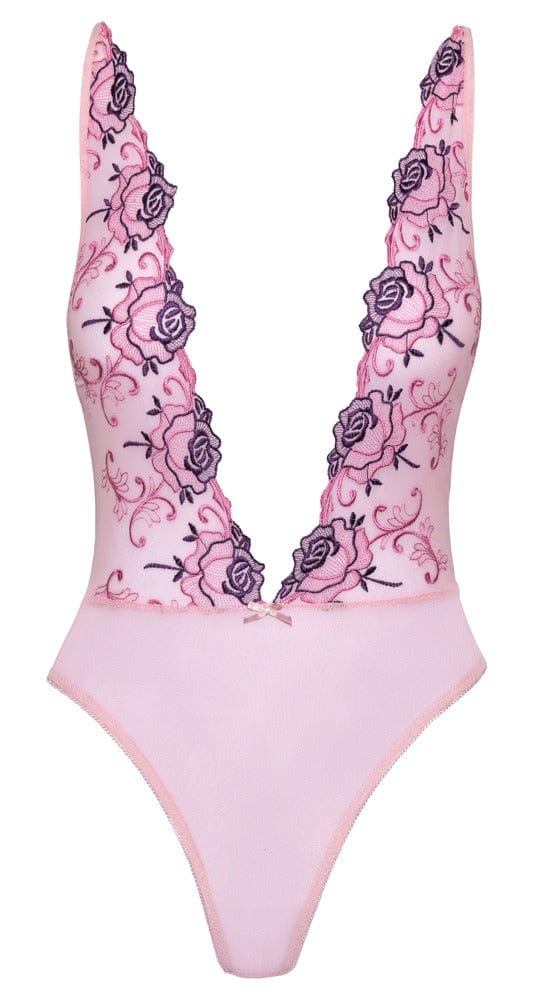 Rosa / S-M Body mit Floralstickerei Damen Dessous