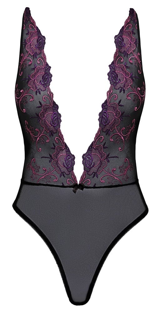 Schwarz / S-M Body mit Floralstickerei Damen Dessous