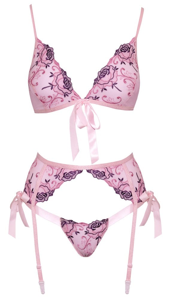 S/M Dessous Set Pink Flower Dessous Damen