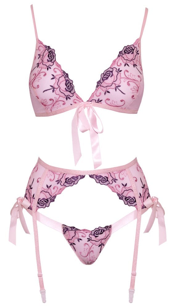 S/M Dessous Set Pink Flower Dessous Damen