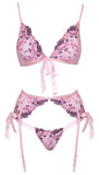 S/M Dessous Set Pink Flower Dessous Damen